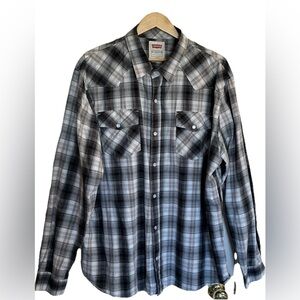 Levi's Pearl Snap Shirt Mens 2XL Gray Plaid  Long Sleeve Western Cowboy Outdoor